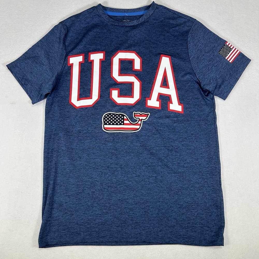 NWOT Vineyard Vines OTG Performance Mens XS Blue USA Racing Harbor Whale T-Shirt
